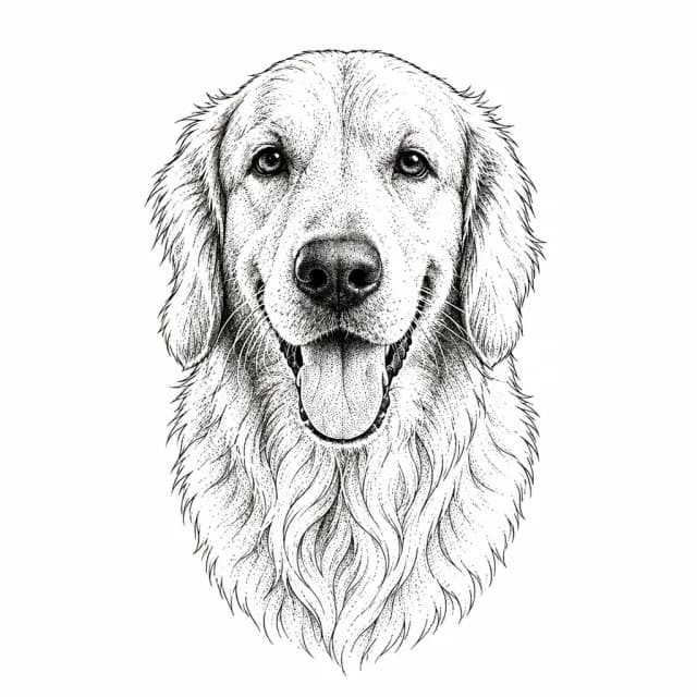 Golden retriever photo converted to a Fine Line tattoo design