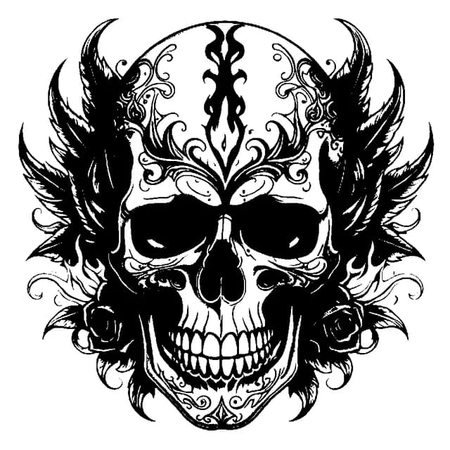 Skull tattoo design converted to a stencil with High contrast